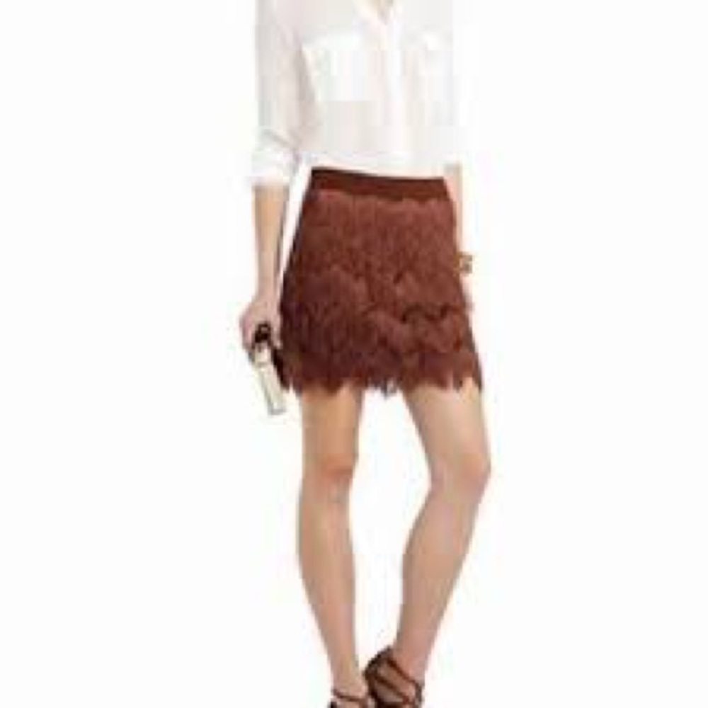 Bcbgmaxazria brown fringe skirt